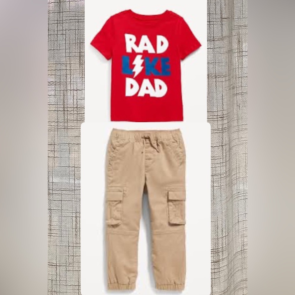 Old Navy Red Tshirt & Drawstring Khaki Cargo Jogger Pants Boys 4T